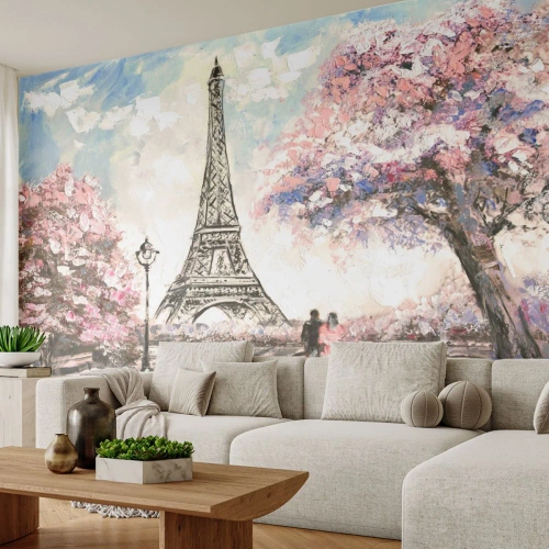 Papel de Parede Premium Sand - Caminhada de abril por Paris - Cidade, Torre Eiffel, Beco do Parque - 200x140 cm