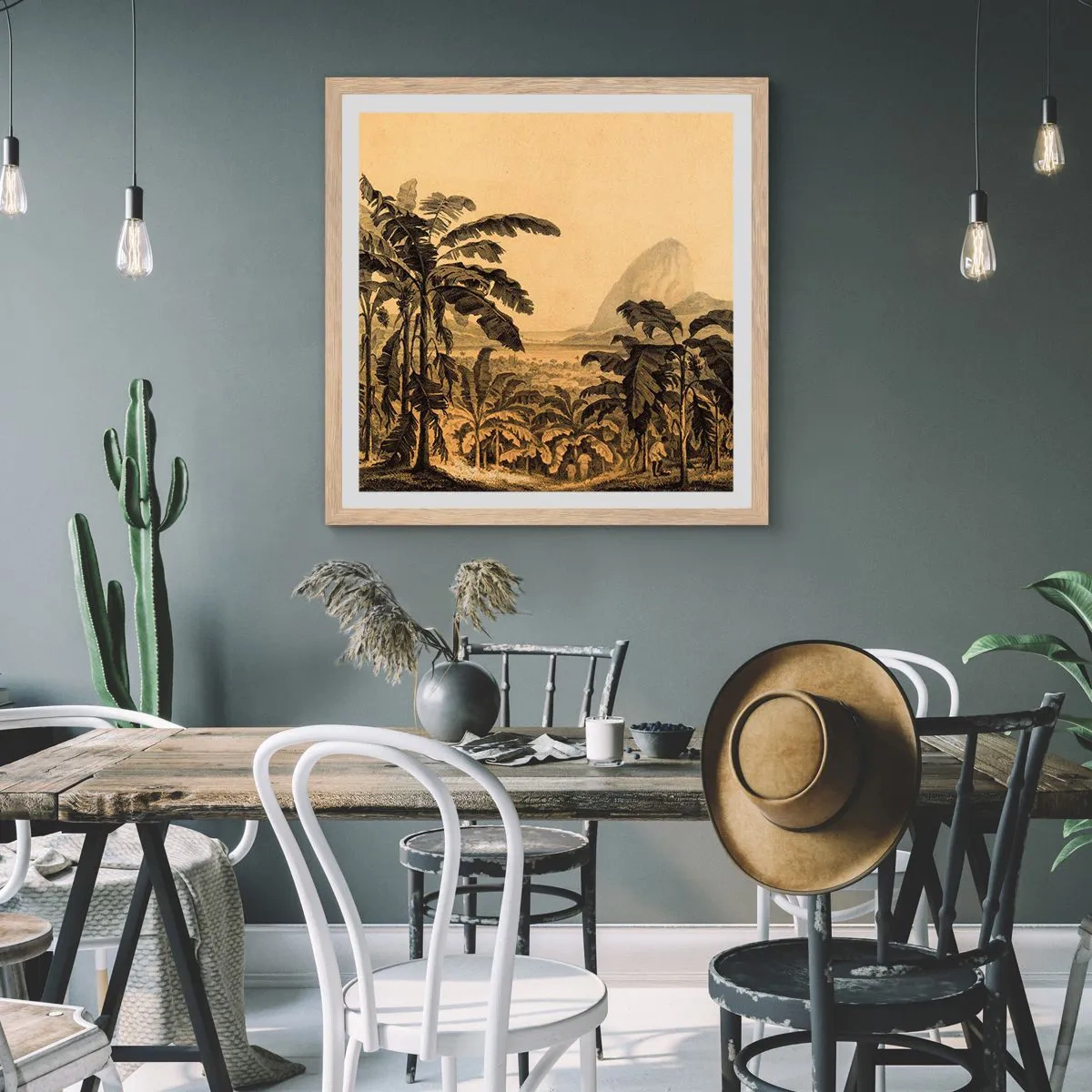 Pôster com moldura de carvalho claro - num clima colonial - 40x40 cm