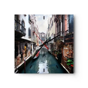 Relógio de parede - Relógio em vidro - Paisagem veneziana com gôndola e ponte - 40x40 cm