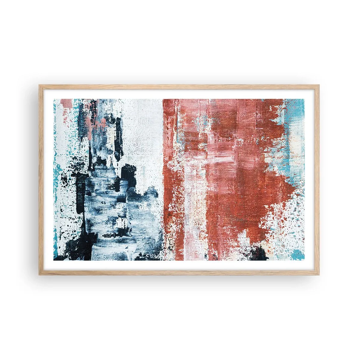Pôster com moldura de carvalho claro - Meio a meio abstrato - 91x61 cm