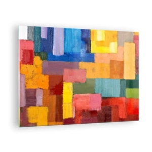 Quadro em vidro - Composição abstrata de retângulos coloridos - 70x50cm - Cada um diferente, todos coloridos - Decoração de parede moderna para a sala de estar e quarto ARTTOR