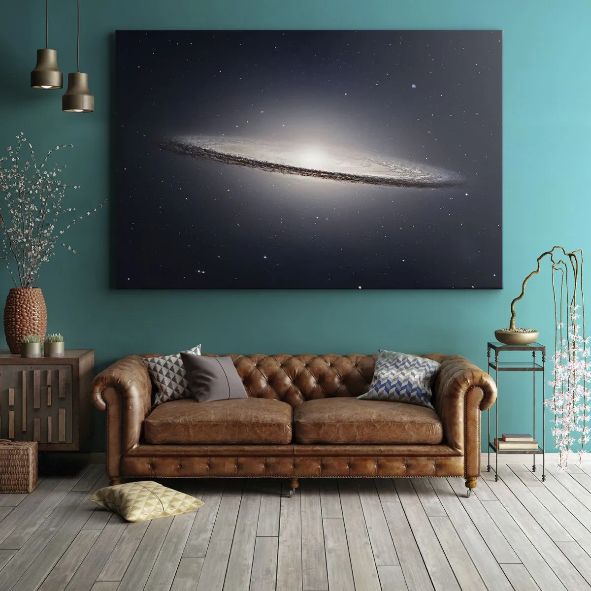 Quadro em tela - Uma galáxia espiral tendo como pano de fundo o espaço estrelado - 70x50cm - Há muito tempo atrás, em uma galáxia muito, muito distante... - Decoração de parede moderna para a sala de estar e quarto ARTTOR