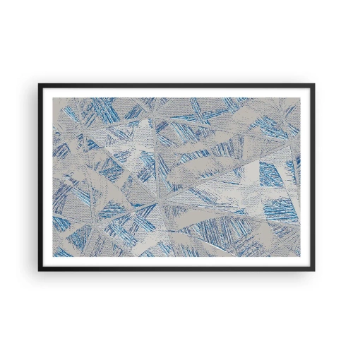 Pôster com moldura preta - Em um labirinto azul e cinza - 91x61 cm