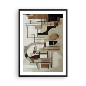 Pôster com moldura preta - Abstração geométrica em tons de marrom e bege - 50x70cm - Paisagem urbana 2.0 - Decoração de parede moderna para a sala de estar e quarto ARTTOR