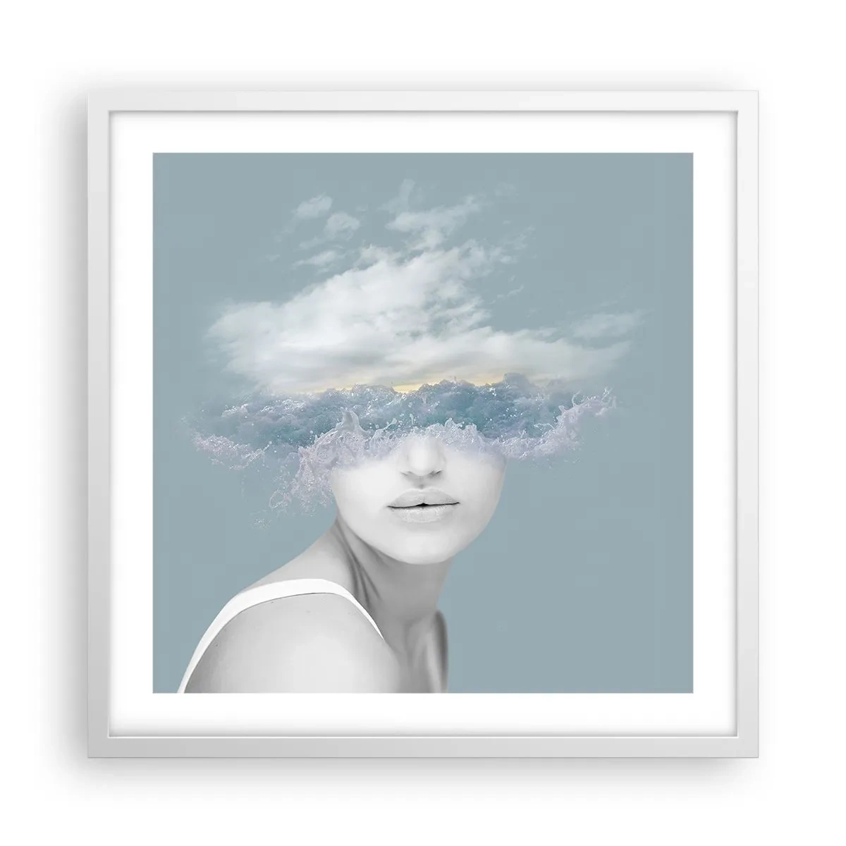Pôster em moldura branca - Com a cabeça nas nuvens - 50x50 cm