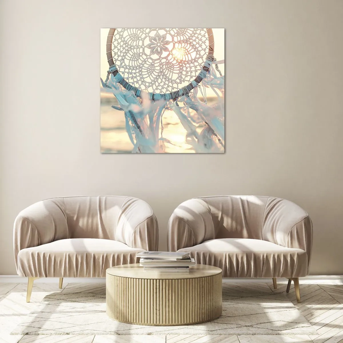 Quadro em vidro - Totem de renda - 60x60 cm