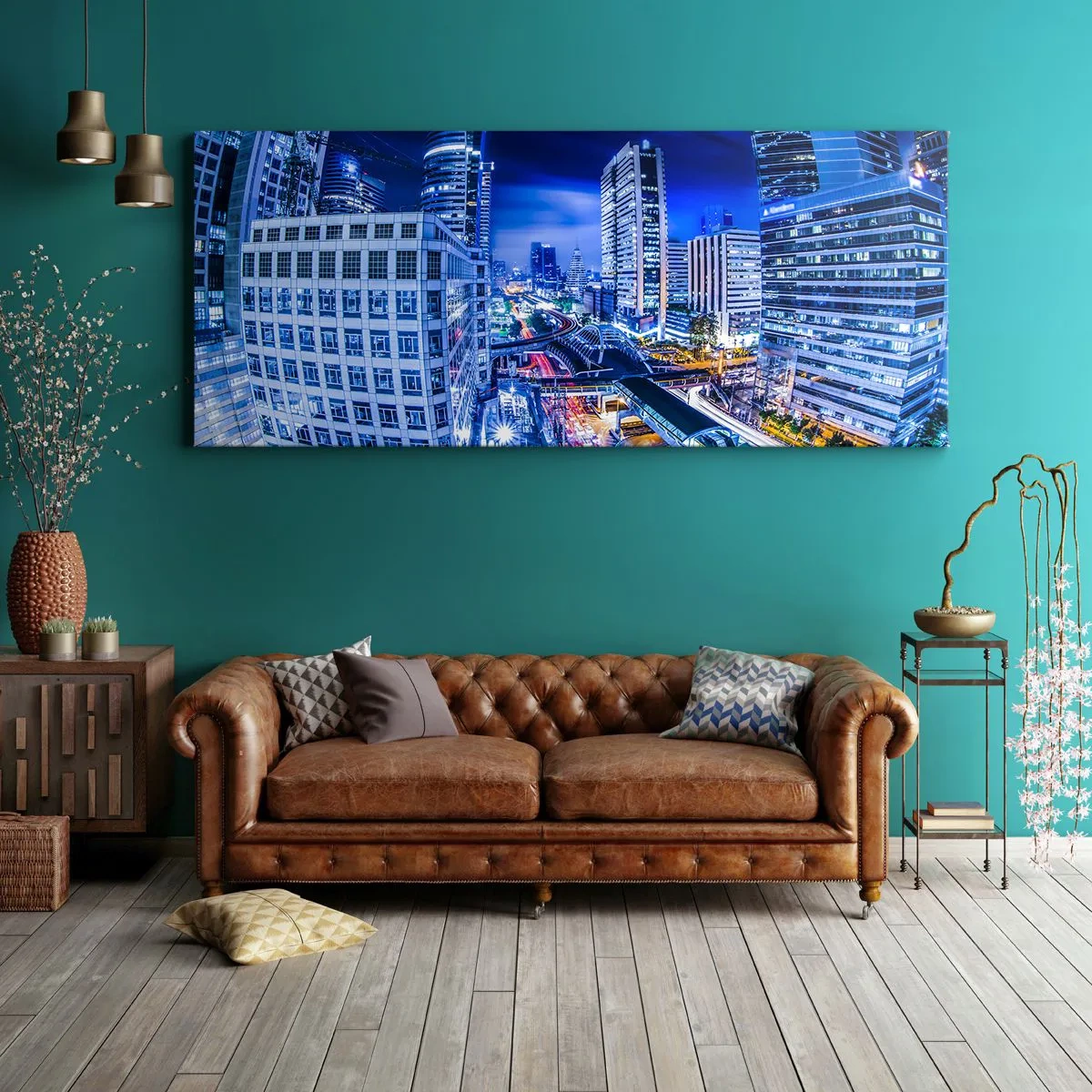 Quadro em tela - Ritmos da cidade noturna - 140x50 cm