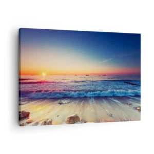 Quadro em tela - Pôr do sol sobre um mar calmo com ondas - 70x50cm - E além do horizonte? - Decoração de parede moderna para a sala de estar e quarto ARTTOR