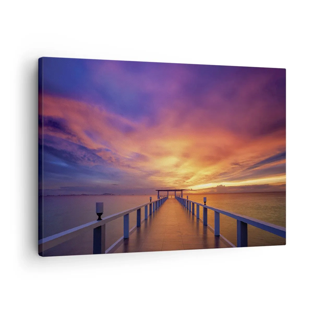 Quadro em tela - Um cais que leva ao mar durante o pôr do sol - 70x50cm - Sem fim - Decoração de parede moderna para a sala de estar e quarto ARTTOR