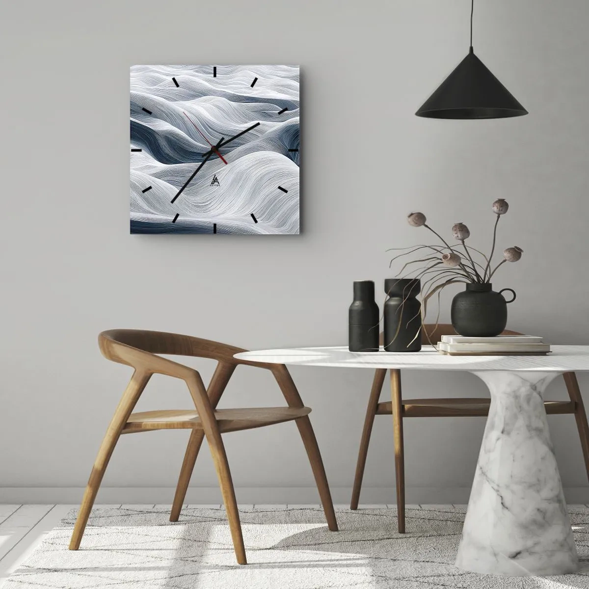 Relógio de parede - Relógio em vidro - Ondas brancas e azuis - 40x40 cm