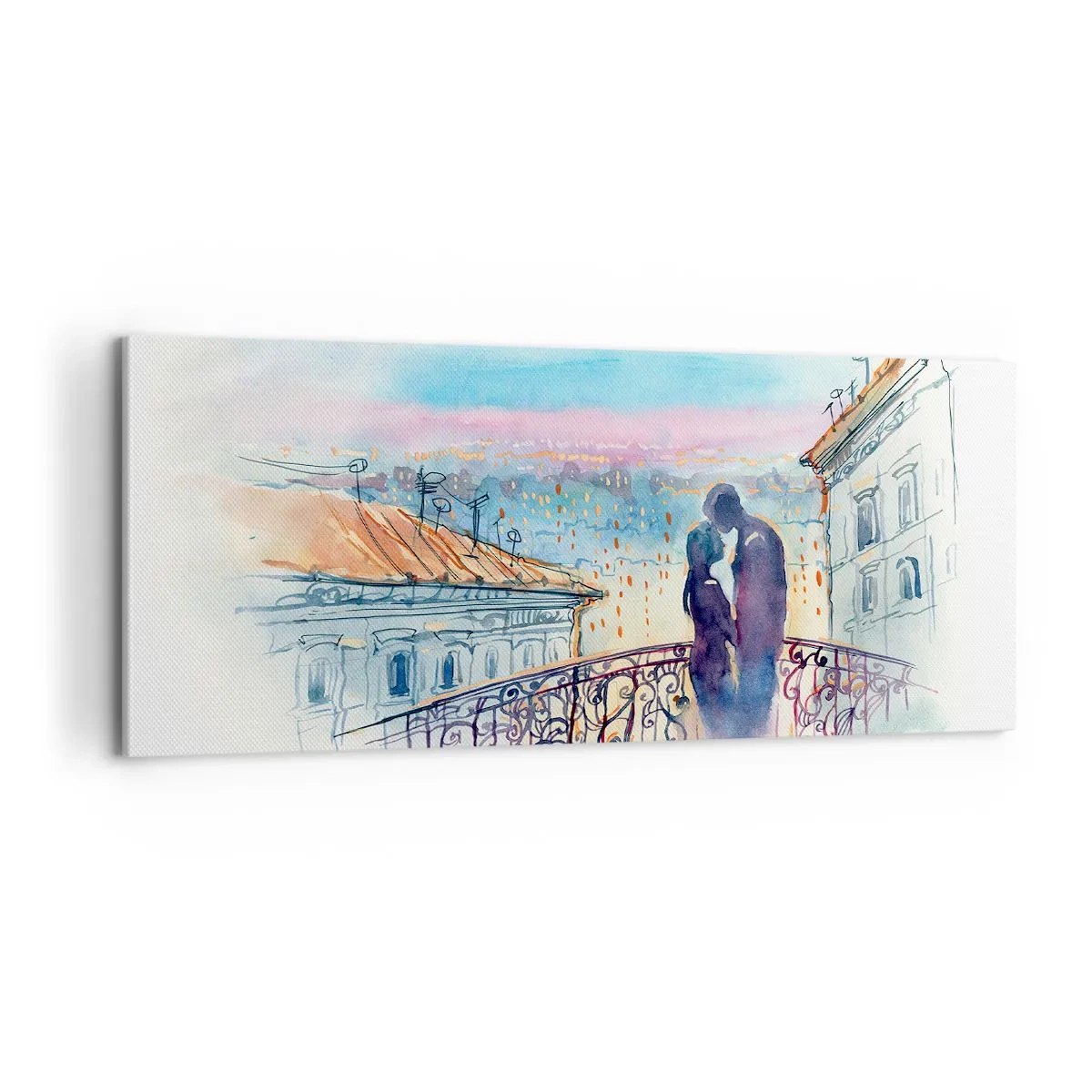 Quadro em tela - Amantes parisienses - 100x40 cm