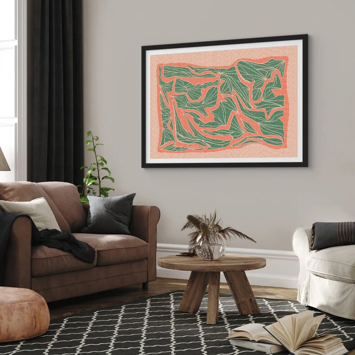 Pôster com moldura preta - A luta entre coral e vegetação - 70x50 cm