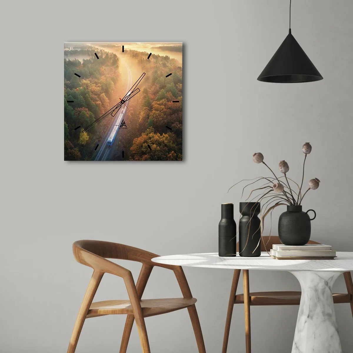 Relógio de parede - Relógio em vidro - Uma viagem de outono - 40x40 cm