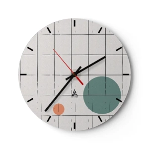 Relógio de parede - Relógio em vidro - Uma grade de verticais e horizontais com círculos coloridos no fundo - 30x30cm - Encurralado. Nós ou eles? - Decoração de parede moderna para a sala de estar, cozinha e quarto ARTTOR