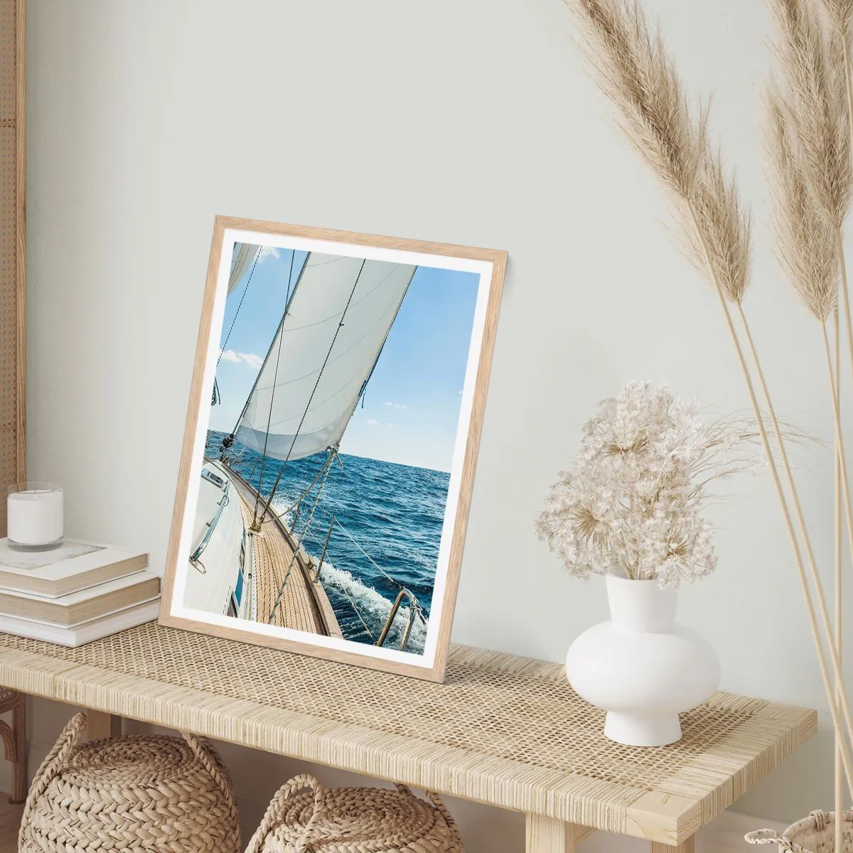 Pôster com moldura de carvalho claro - Ahoy, aventura - 50x70 cm