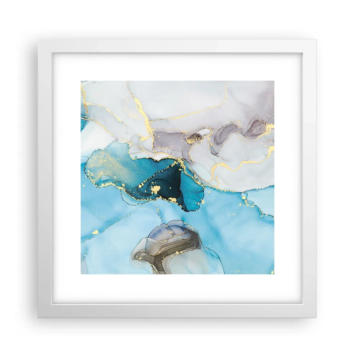 Pôster em moldura branca - Estudo do encontro do cinza e turquesa - 30x30 cm