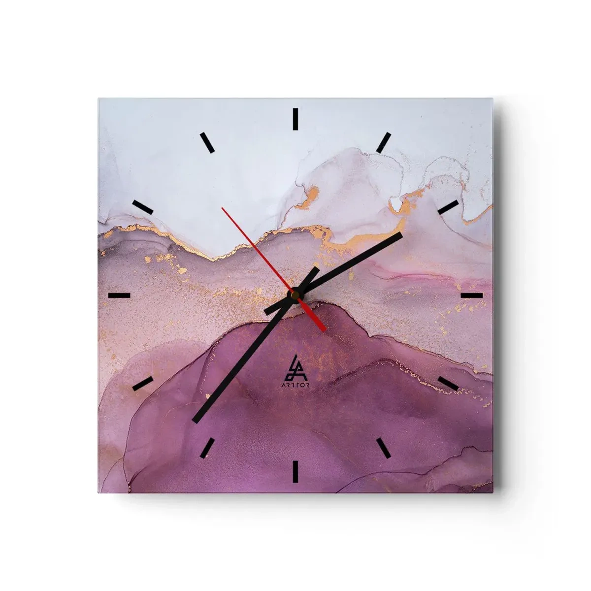 Relógio de parede - Relógio em vidro - Ondas de lilás e roxo - 40x40 cm