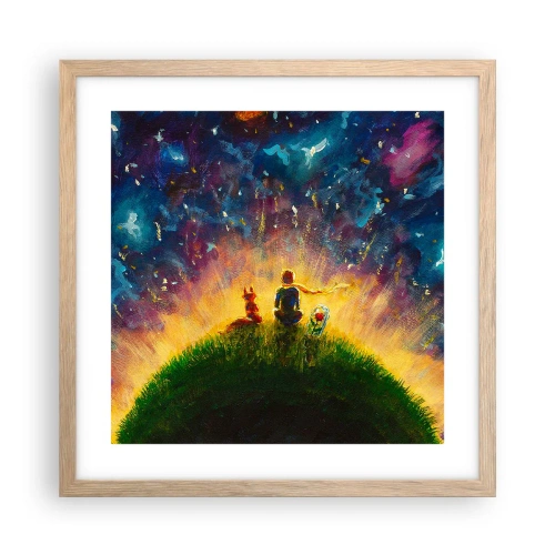 Pôster com moldura de carvalho claro - Amor e amizade - o mundo inteiro - 40x40 cm