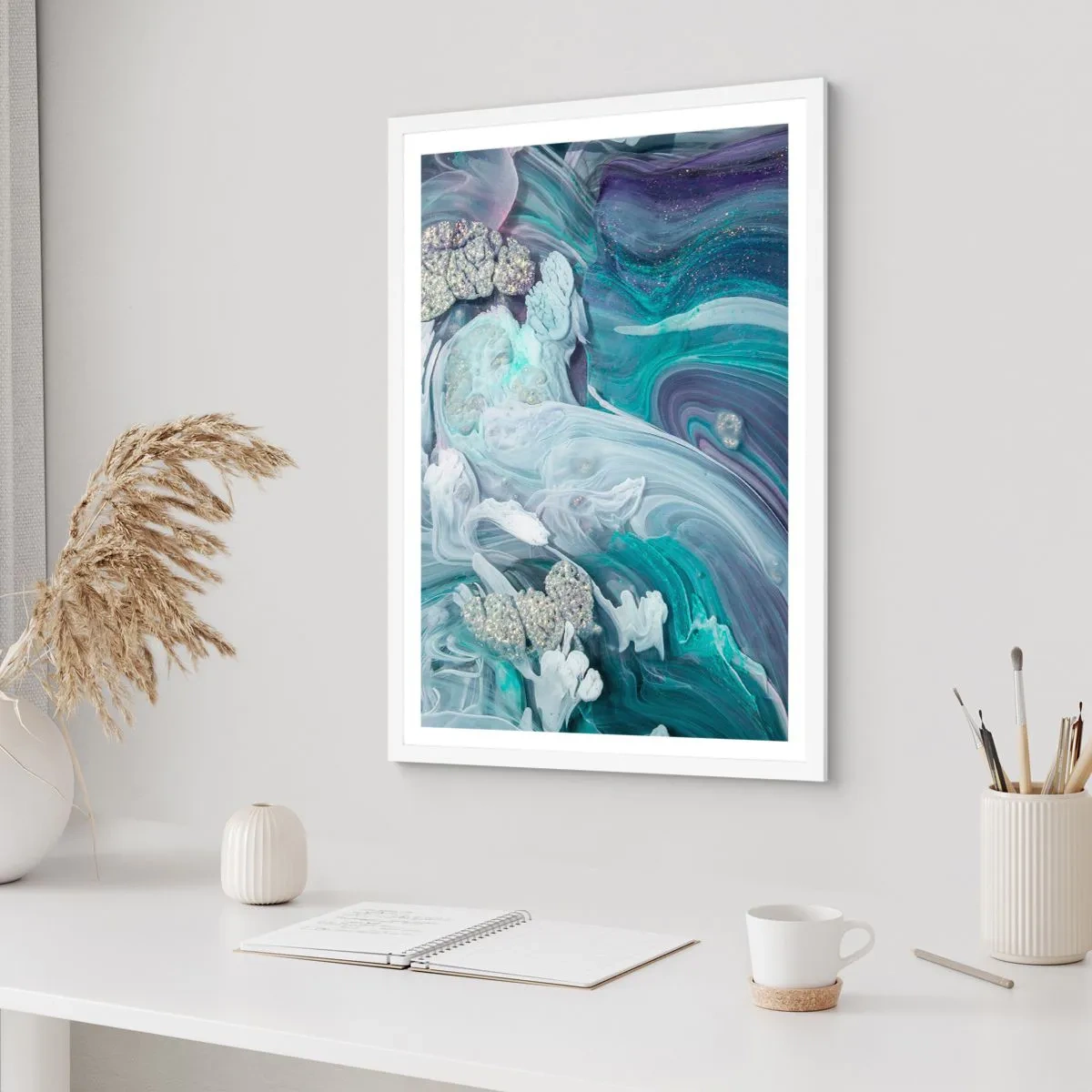 Pôster em moldura branca - Correntes de azul - 30x40 cm