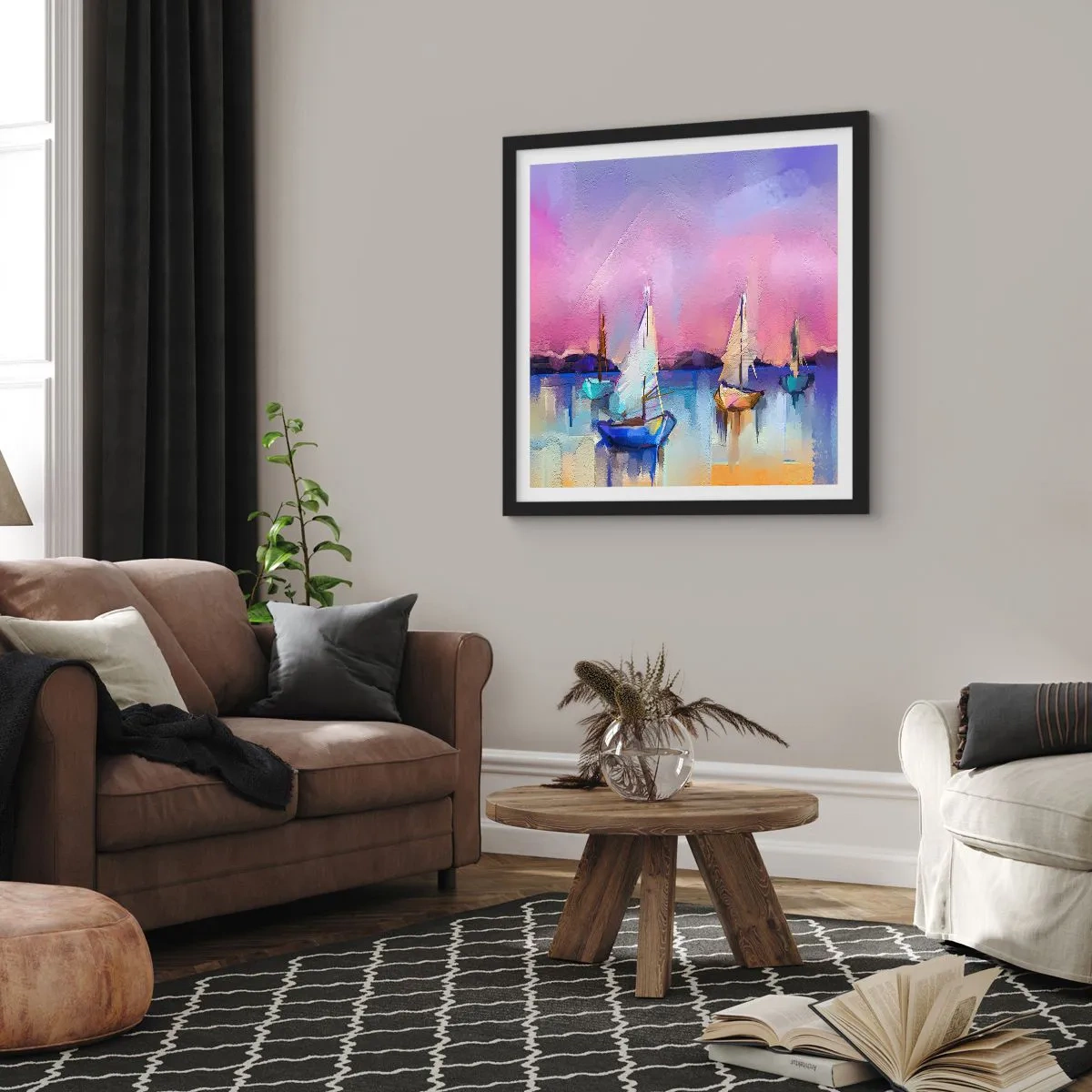 Pôster com moldura preta - Direção: águas largas - 50x50 cm