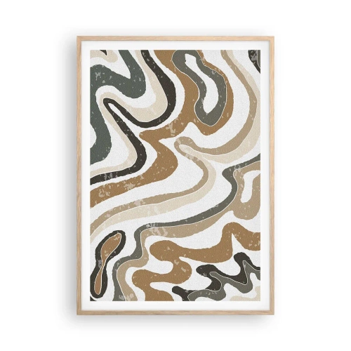 Pôster com moldura de carvalho claro - Meandros de cores da terra - 70x100 cm
