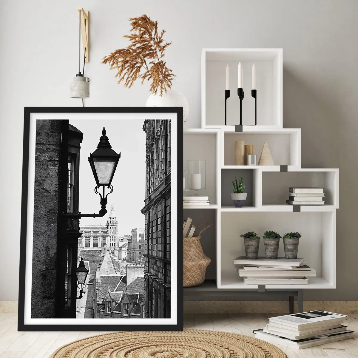 Pôster com moldura preta - O charme das ruas estreitas - 50x70cm - A história de Edimburgo - Decoração de parede moderna para a sala de estar e quarto ARTTOR