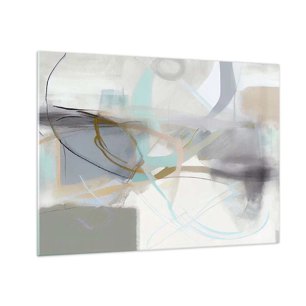 Quadro em vidro - Uma abstração nebulosa com detalhes em pastel e grafite. - 70x50cm - Abstração enevoada - Decoração de parede moderna para a sala de estar e quarto ARTTOR
