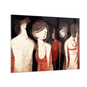 Quadro em vidro - Silhuetas femininas abstratas em vermelho sobre fundo preto - 70x50cm - Madonas das trevas - Decoração de parede moderna para a sala de estar e quarto ARTTOR