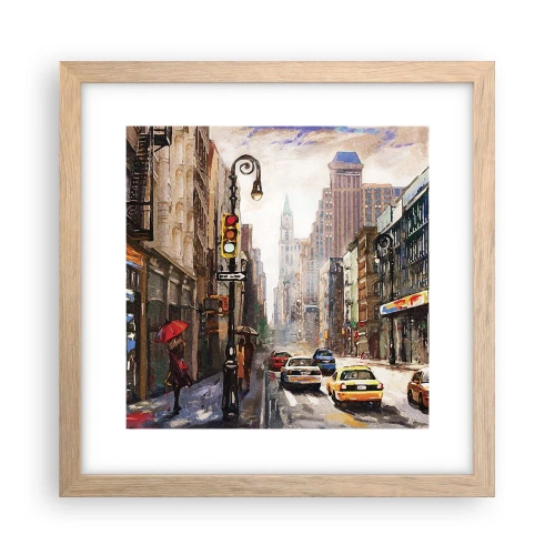 Pôster com moldura de carvalho claro - Nova York – colorida também na chuva  - 30x30 cm