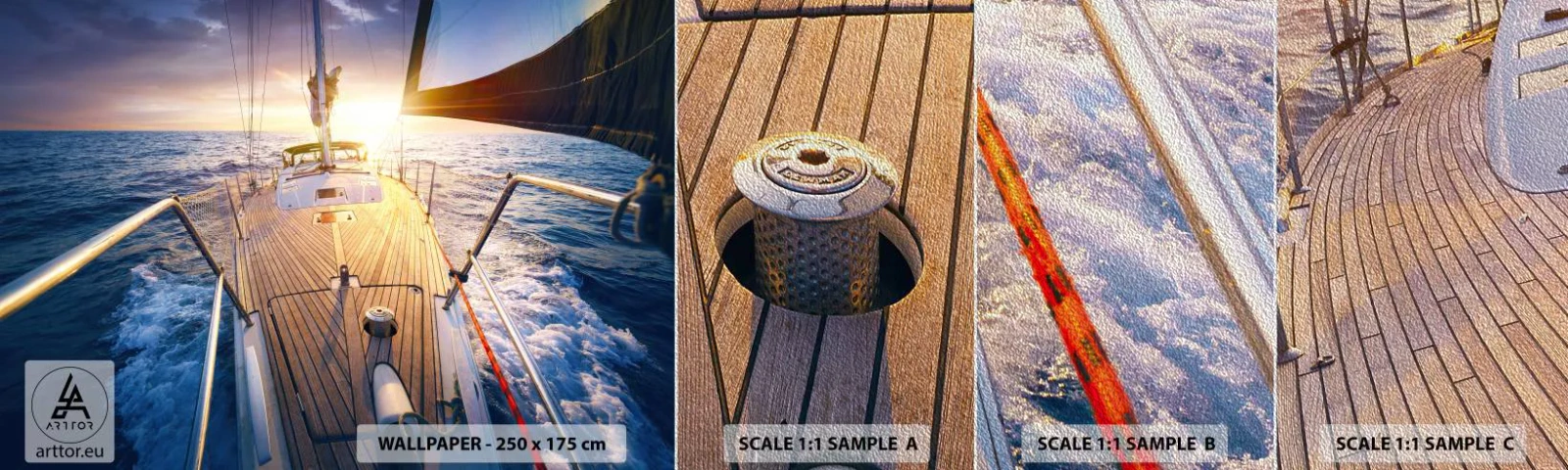 Amostra de papel de parede Premium Sand - Correr sobre as ondas - Iate à vela, Mar, navegação - 100x30 cm