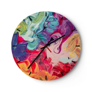 Relógio de parede - Relógio em vidro - Uma mistura abstrata de cores em tons intensos - 30x30cm - O nascimento das cores - Decoração de parede moderna para a sala de estar, cozinha e quarto ARTTOR