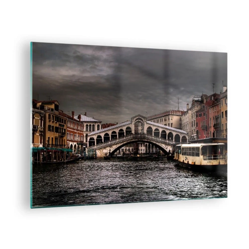Quadro em vidro - A Ponte Rialto contra um céu nublado - 70x50cm - A promessa de uma noite em Veneza - Decoração de parede moderna para a sala de estar e quarto ARTTOR