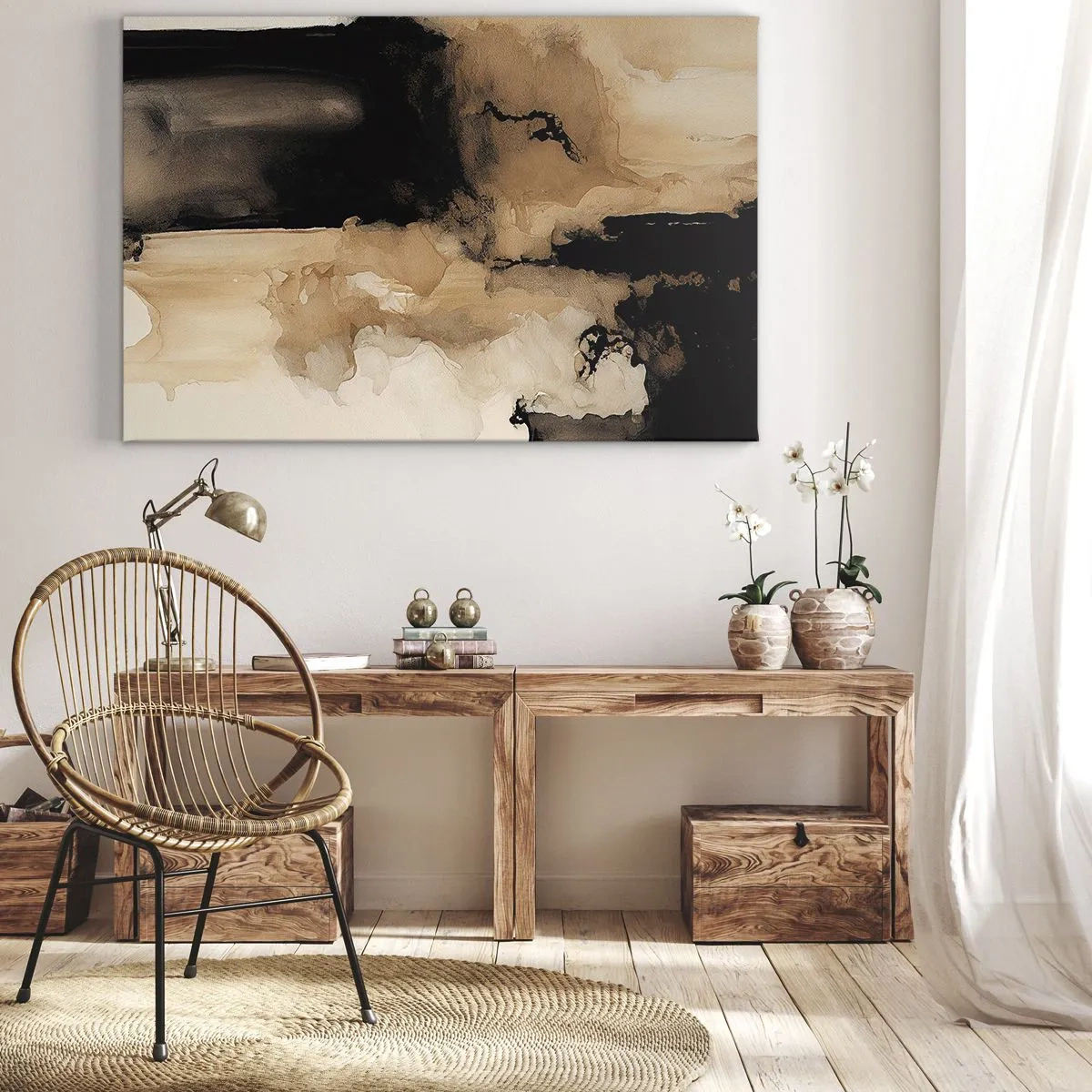 Quadro em tela - Composição abstrata em tons de marrom e preto - 70x50cm - Abstração intrigante - Decoração de parede moderna para a sala de estar e quarto ARTTOR