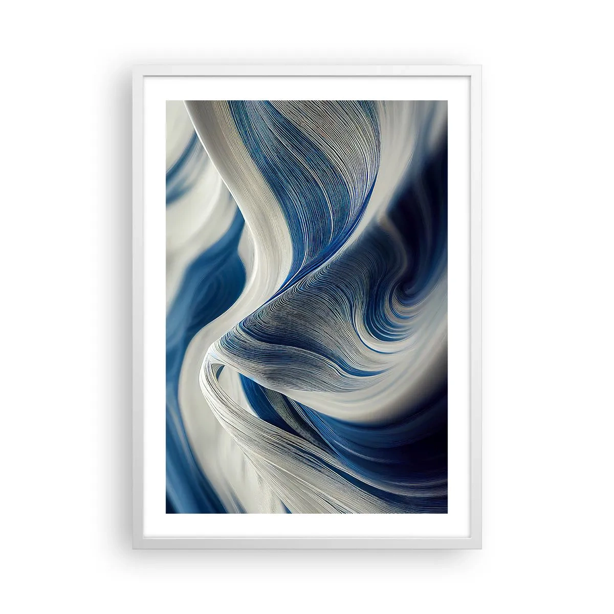 Pôster em moldura branca - A fluidez do azul e do branco - 50x70 cm