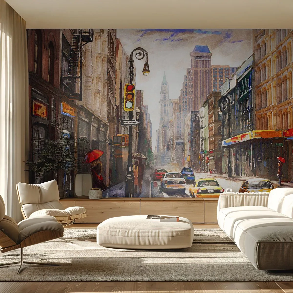 Papel de Parede Autocolante Deluxe Sticker - Nova York – colorida também na chuva  - Nova Iorque, Cidade, Manhattan - 100x70 cm