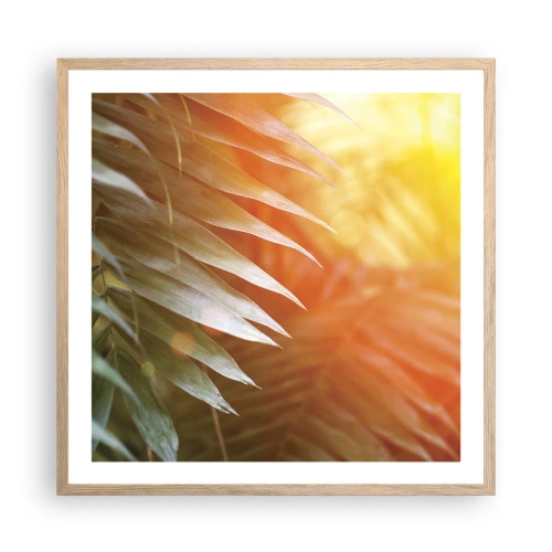 Pôster com moldura de carvalho claro - Manhã na selva - 60x60 cm