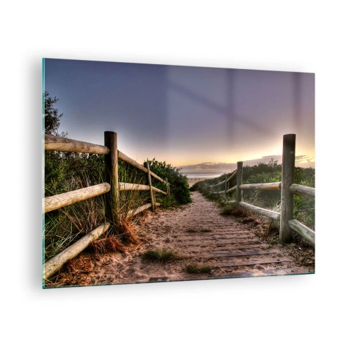 Quadro em vidro - Caminho para a praia ao pôr do sol - 70x50cm - O objetivo já está claro - Decoração de parede moderna para a sala de estar e quarto ARTTOR