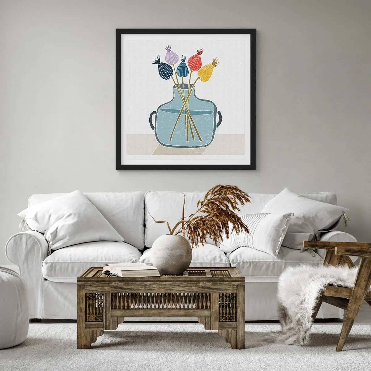 Pôster com moldura preta - Como semeou a papoula - 60x60 cm