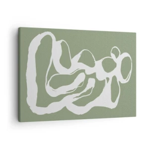 Quadro em tela - Formas orgânicas em branco sobre fundo verde - 70x50cm - A chamada do espaço - Decoração de parede moderna para a sala de estar e quarto ARTTOR