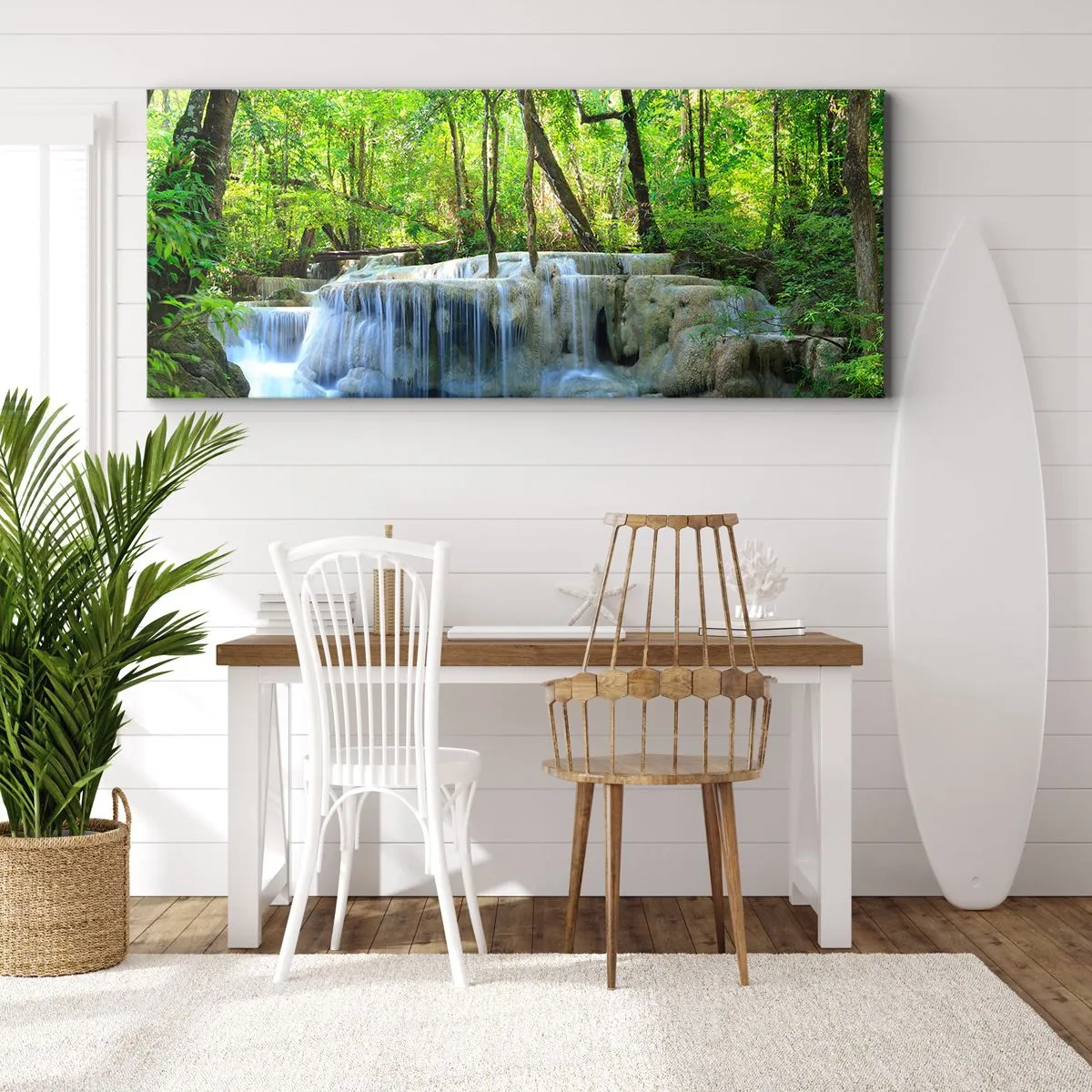 Quadro em tela - Afogar-se na turquesa e vegetação - 160x50 cm