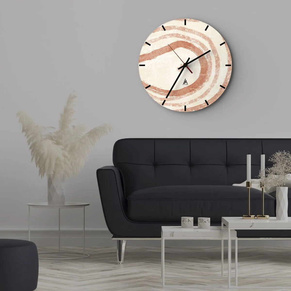 Relógio de parede - Relógio em vidro - Círculos de coral – composição - 40x40 cm