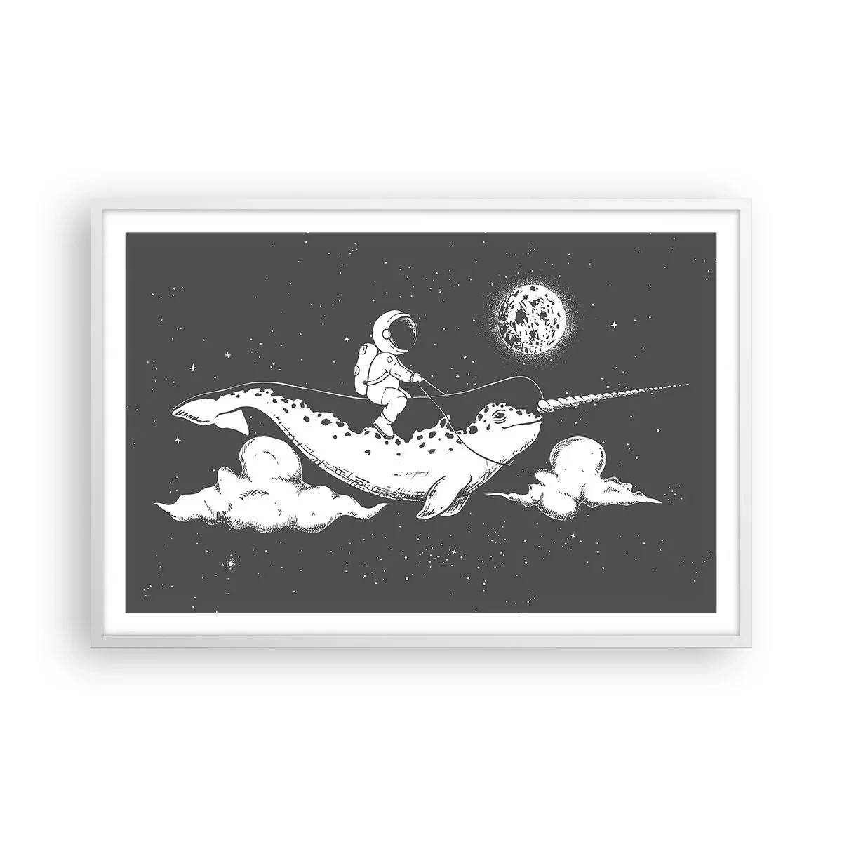 Pôster em moldura branca - Cavaleiro Espacial - 91x61 cm