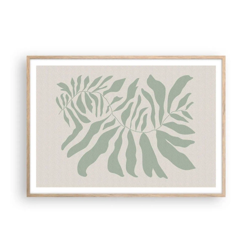 Pôster com moldura de carvalho claro - Galho esmeralda - 100x70 cm