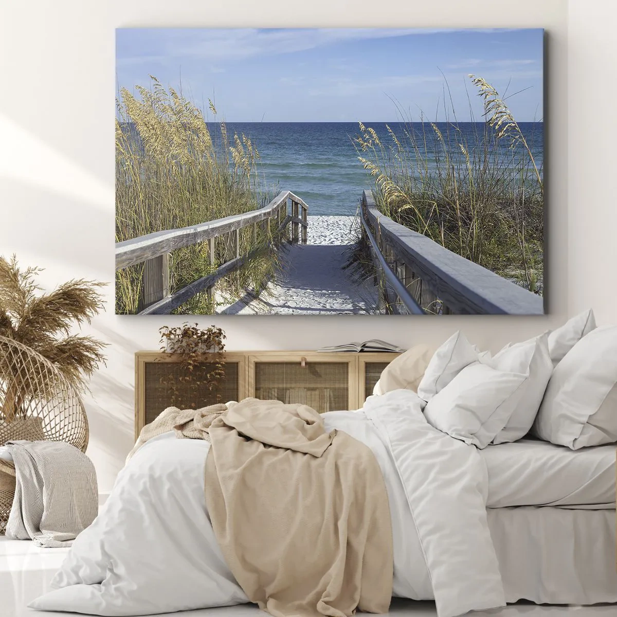 Quadro em tela - Caminho para a praia com vista para o mar - 70x50cm - Ao sol, ao vento - Decoração de parede moderna para a sala de estar e quarto ARTTOR