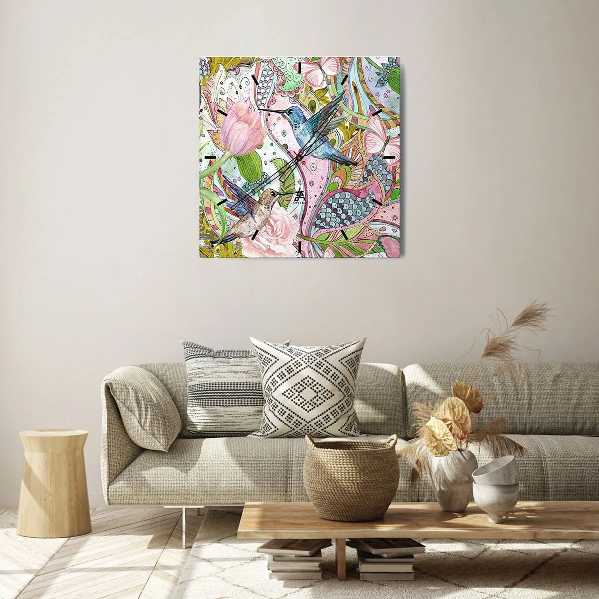 Relógio de parede - Relógio em vidro - Emaranhados em trepadeiras - 40x40 cm