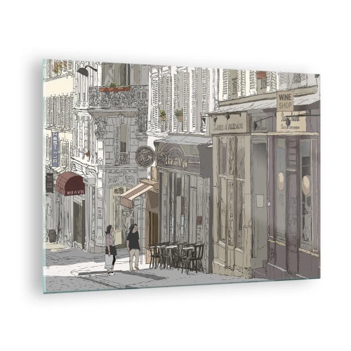 Quadro em vidro - Uma rua com cafés em estilo urbano artístico - 70x50cm - Alegrias urbanas - Decoração de parede moderna para a sala de estar e quarto ARTTOR