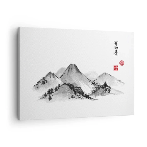 Quadro em tela - Paisagem montanhosa tradicional no estilo da pintura a tinta japonesa - 70x50cm - Para além do vale - Decoração de parede moderna para a sala de estar e quarto ARTTOR