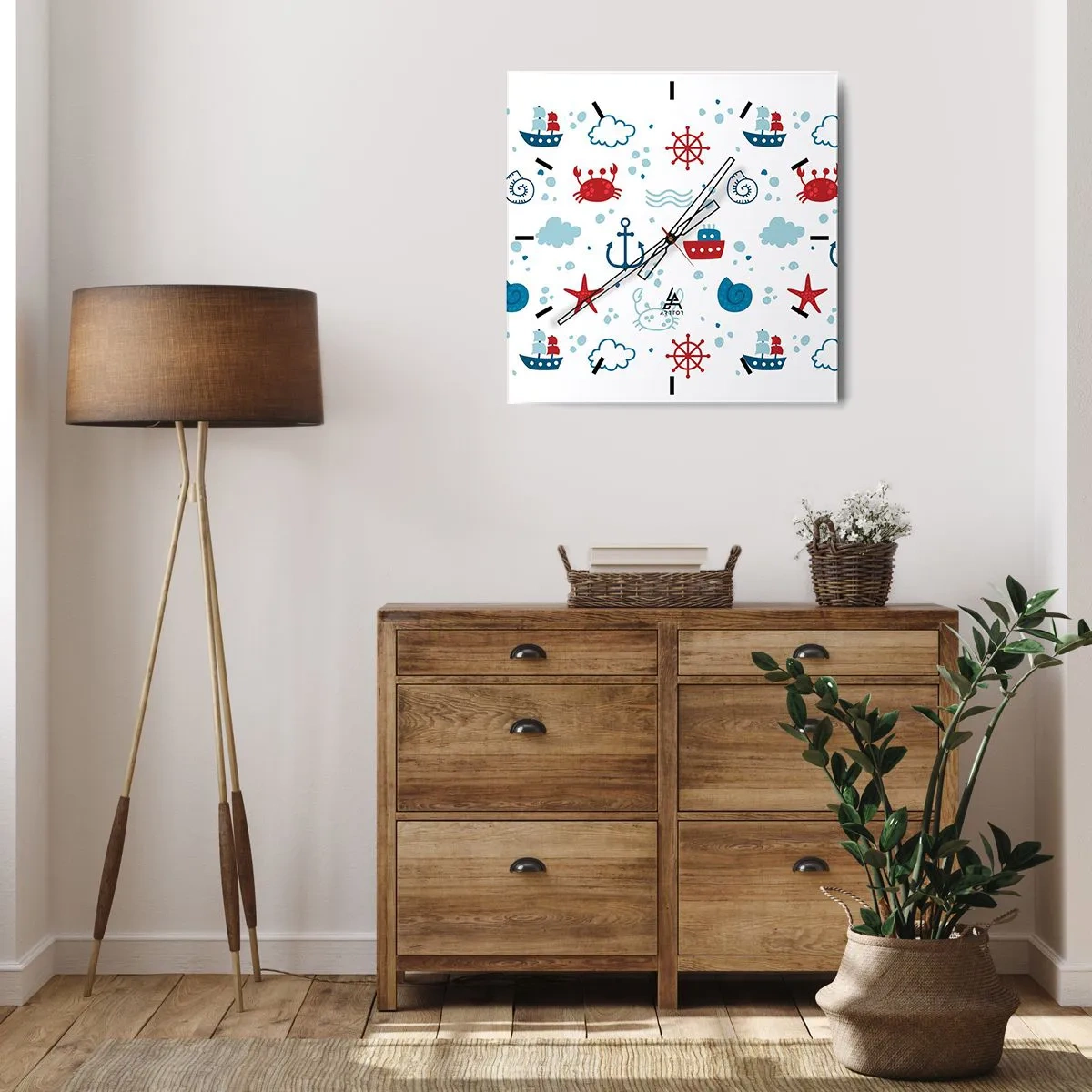 Relógio de parede - Relógio em vidro - Conto de fadas do mar - 40x40 cm