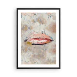 Pôster com moldura preta - Lábios abstratos em uma paleta de cores pastel - 50x70cm - Desperta os sentidos - Decoração de parede moderna para a sala de estar e quarto ARTTOR