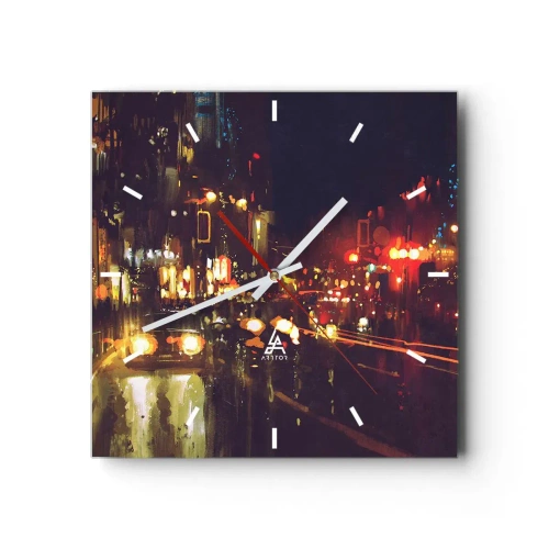 Relógio de parede - Relógio em vidro - Imerso nas luzes da noite - 30x30 cm